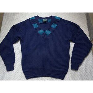Vintage IZOD Sweater Mens Large Chunky Knit Tennis Cotton 90s V Neck 3D Textured